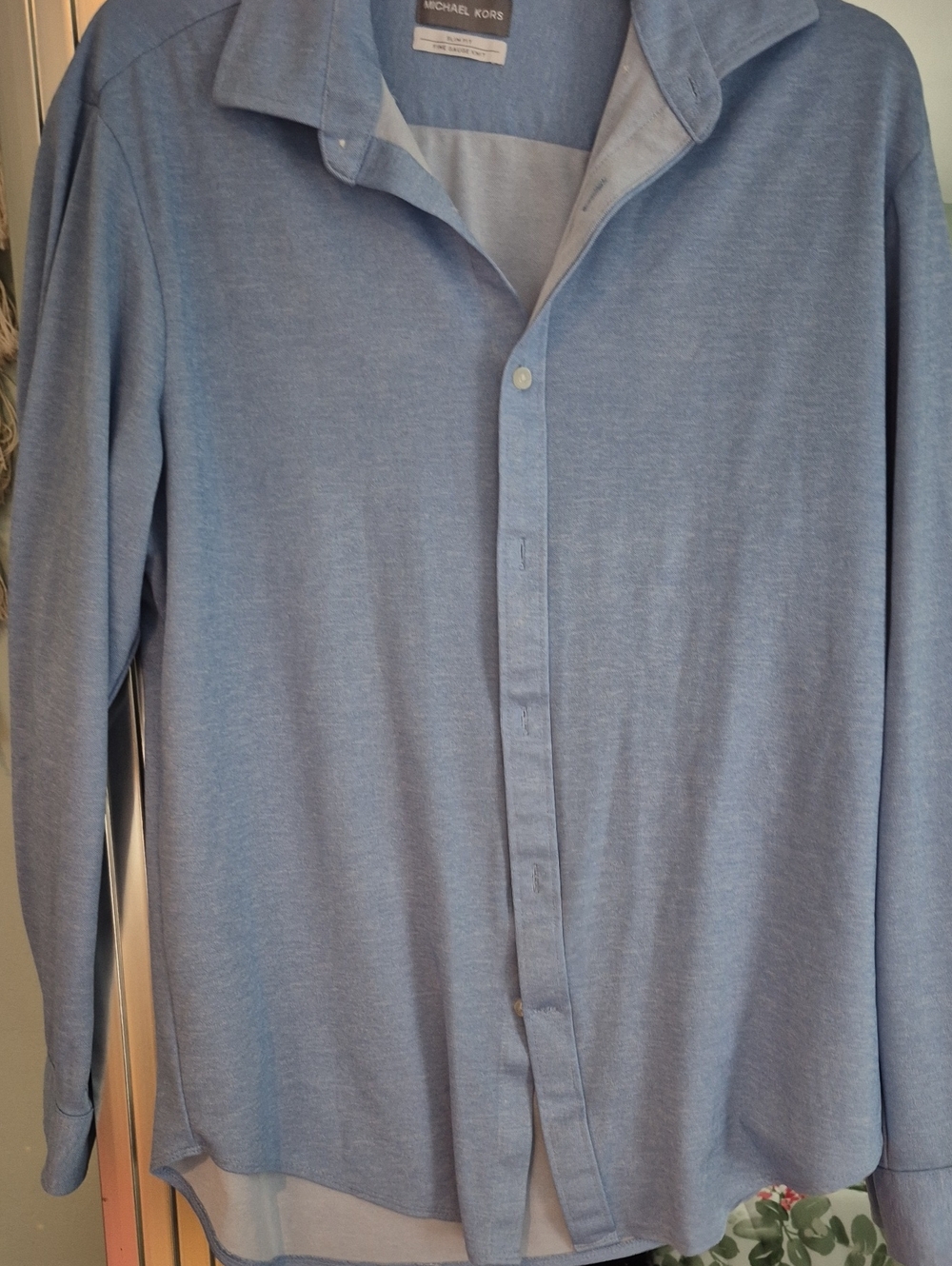 Michael Kors Heathered Sky Blue Long-Sleeve Button Shirt